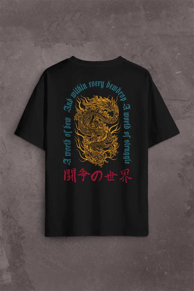 Dragon Japanese Urban Drake Ejder Japonca Uzak Doğu Sırt Ön Baskılı Oversize Tişört Unisex T-Shirt - 1