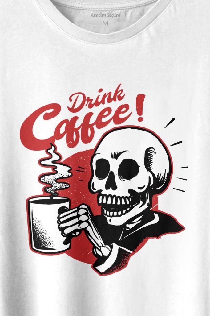 Drink Coffee Skull Kahve Funny Eğlence Baskılı Tişört Unisex T-shirt (1)