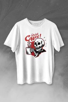 Drink Coffee Skull Kahve Funny Eğlence Baskılı Tişört Unisex T-shirt - 1