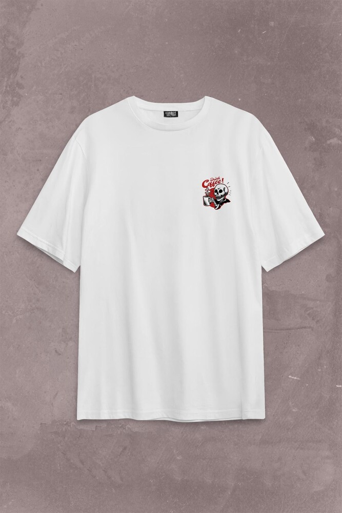 Drink Coffee Skull Kahve Funny Eğlence Sırt Ön Baskılı Oversize Tişört Unisex T-Shirt - 2
