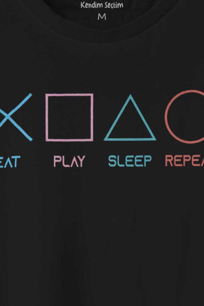 Eat Play Sleep Repeat Gamer Oyun Baskılı Tişört Unisex T-shirt - 2