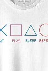 Eat Play Sleep Repeat Gamer Oyun Baskılı Tişört Unisex T-shirt - 2