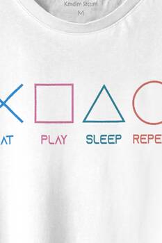 Eat Play Sleep Repeat Gamer Oyun Baskılı Tişört Unisex T-shirt - 2