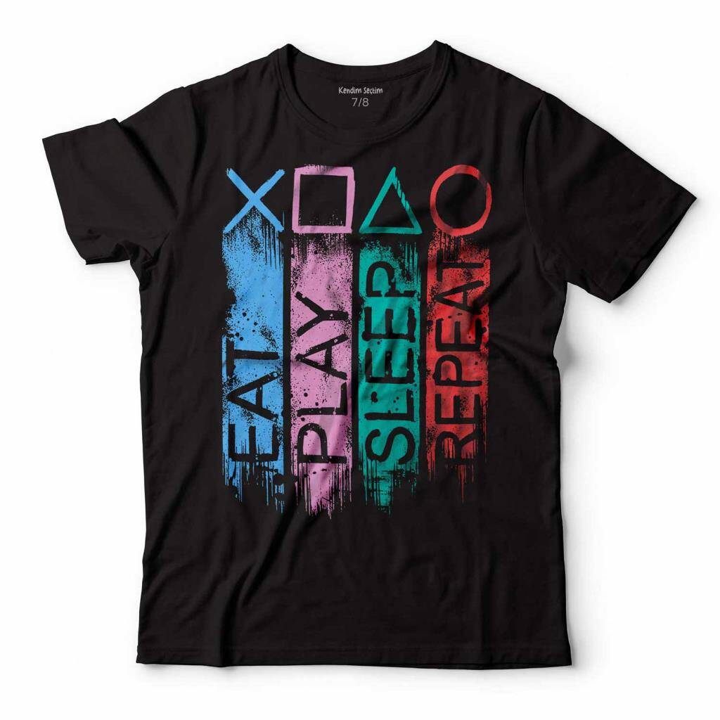 EAT PLAY SLEEP REPEAT PLAY STATION OYUN KONSOLU ÇOCUK TİŞÖRT - 1