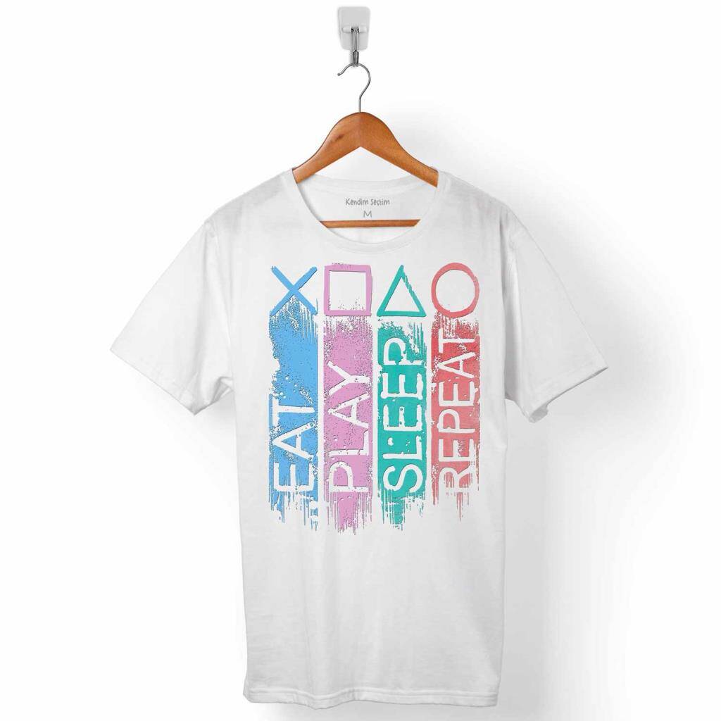 EAT PLAY SLEEP REPEAT PLAY STATION OYUN KONSOLU ERKEK TİŞÖRT