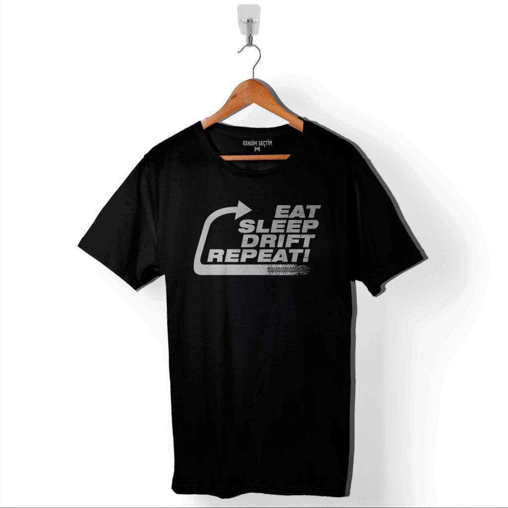 Eat Sleep Drift Repeat Race Sport Motospor Baskılı Tişört Unisex T-Shirt - 1