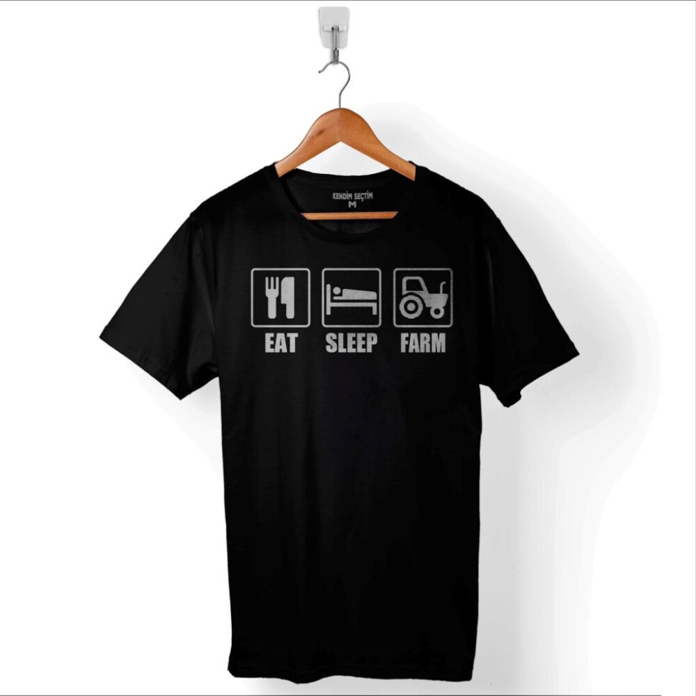 Eat Sleep Farm Çiftçi Yemek Uyku ÇAlişmak Çiftçilik Baskılı Tişört Unisex T-Shirt - 1