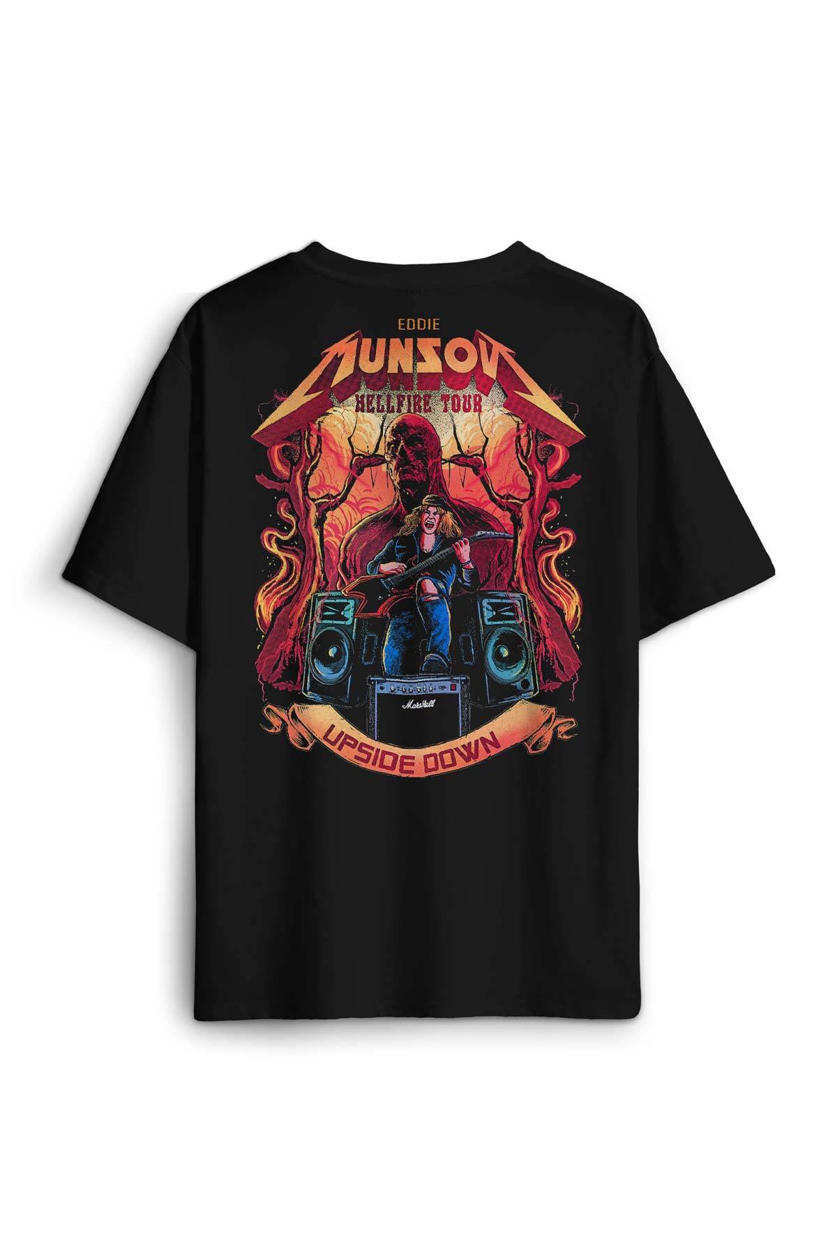 Eddie Munson Hell Fire Club Hellfire Rock MetalFilm Sırt Ön Baskılı Oversize Tişört Unisex T-Shirt - 1