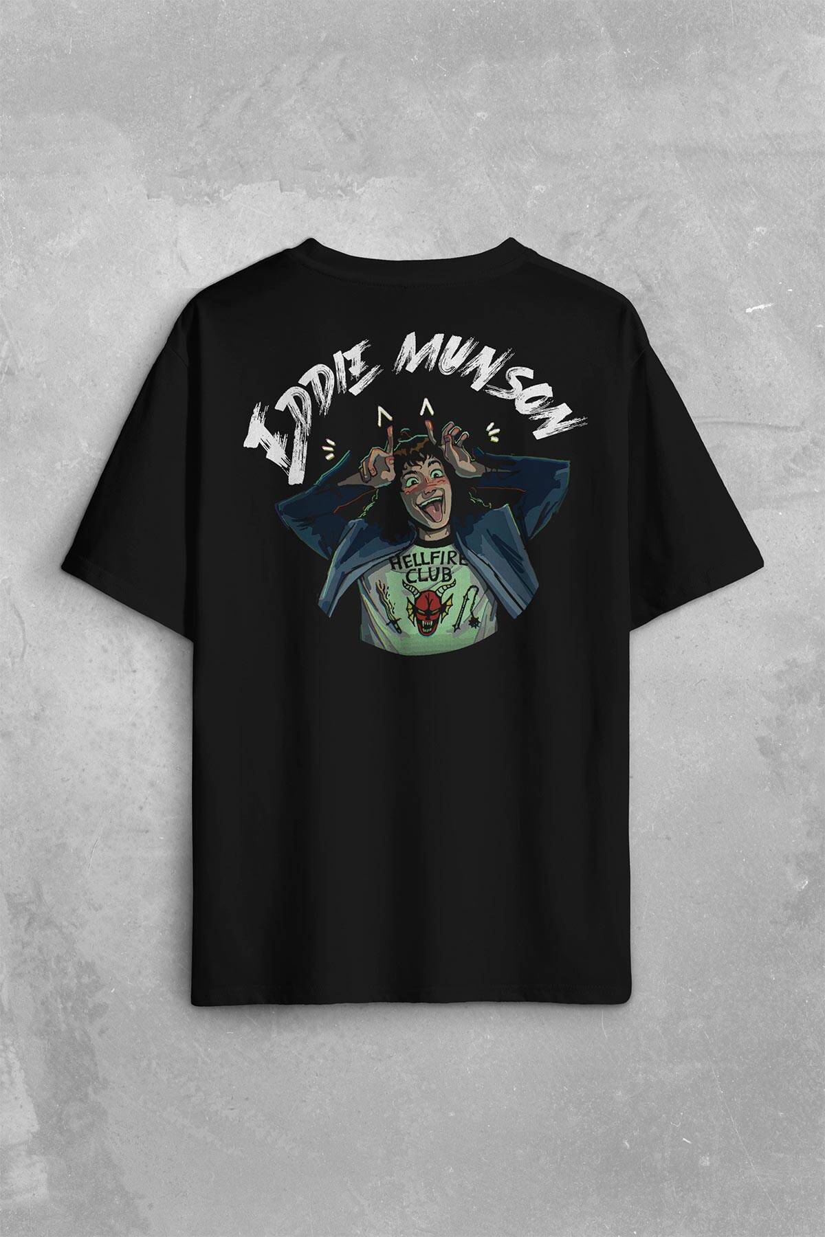 Eddie Munson Stranger Things Sezon 4 Sırt Ön Baskılı Oversize Tişört Unisex T-Shirt - 1