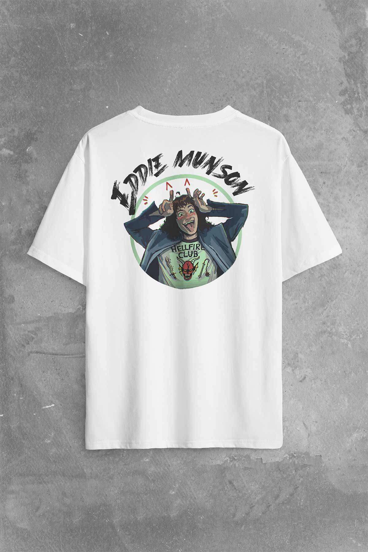 Eddie Munson Stranger Things Sezon 4 Sırt Ön Baskılı Oversize Tişört Unisex T-Shirt