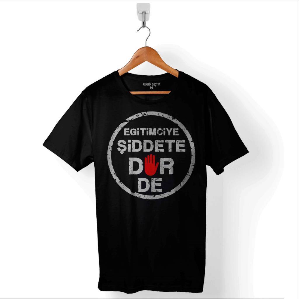 Eğitimciye Kadına Şiddete Dur De Hayır Protesto Baskılı Tişört Unisex T-Shirt - 1