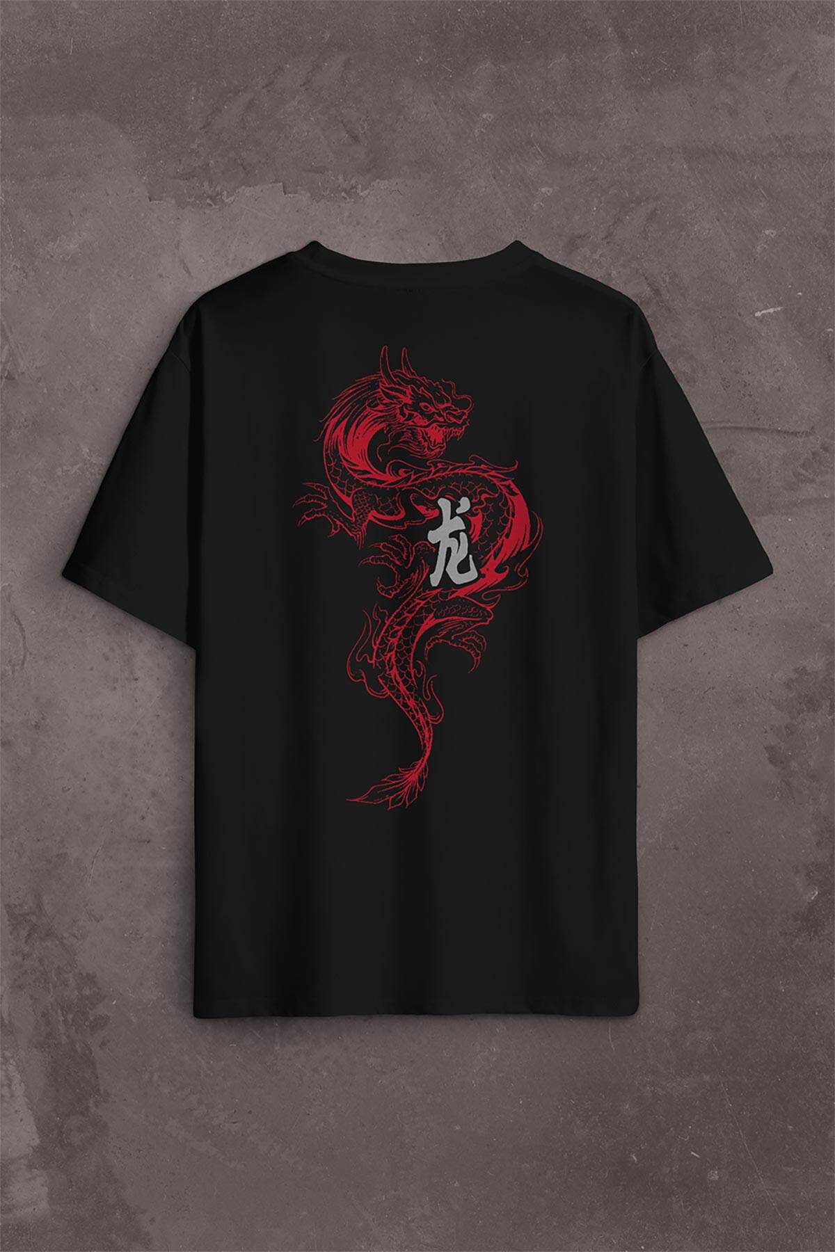 Ejder Dragon Uzak Doğu Japanese Drake Japonca Sırt Ön Baskılı Oversize Tişört Unisex T-Shirt - 1