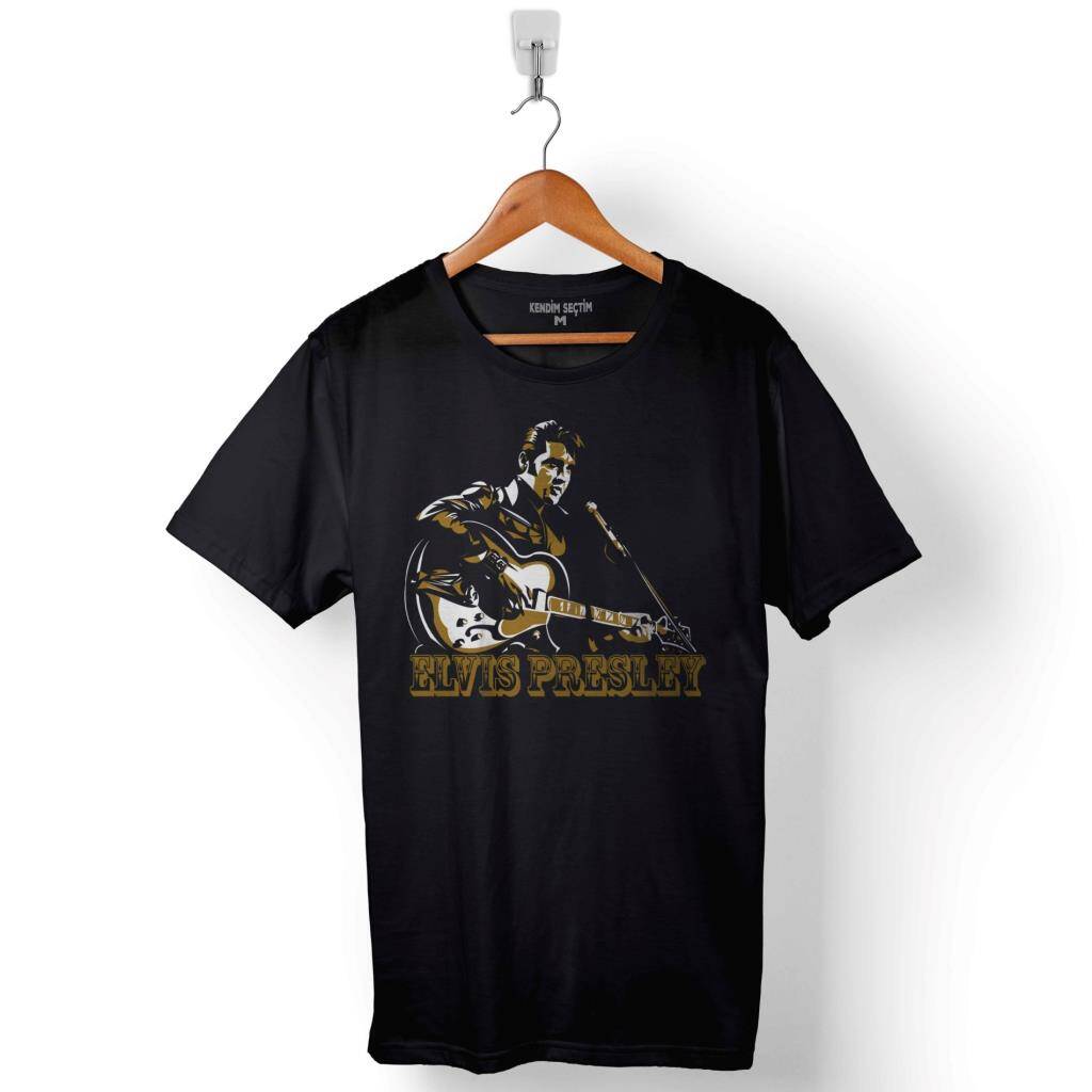 Elvis Presley Rock'N Roll'Un KrAli Rock Roll King Baskılı Tişört Unisex T-Shirt - 1