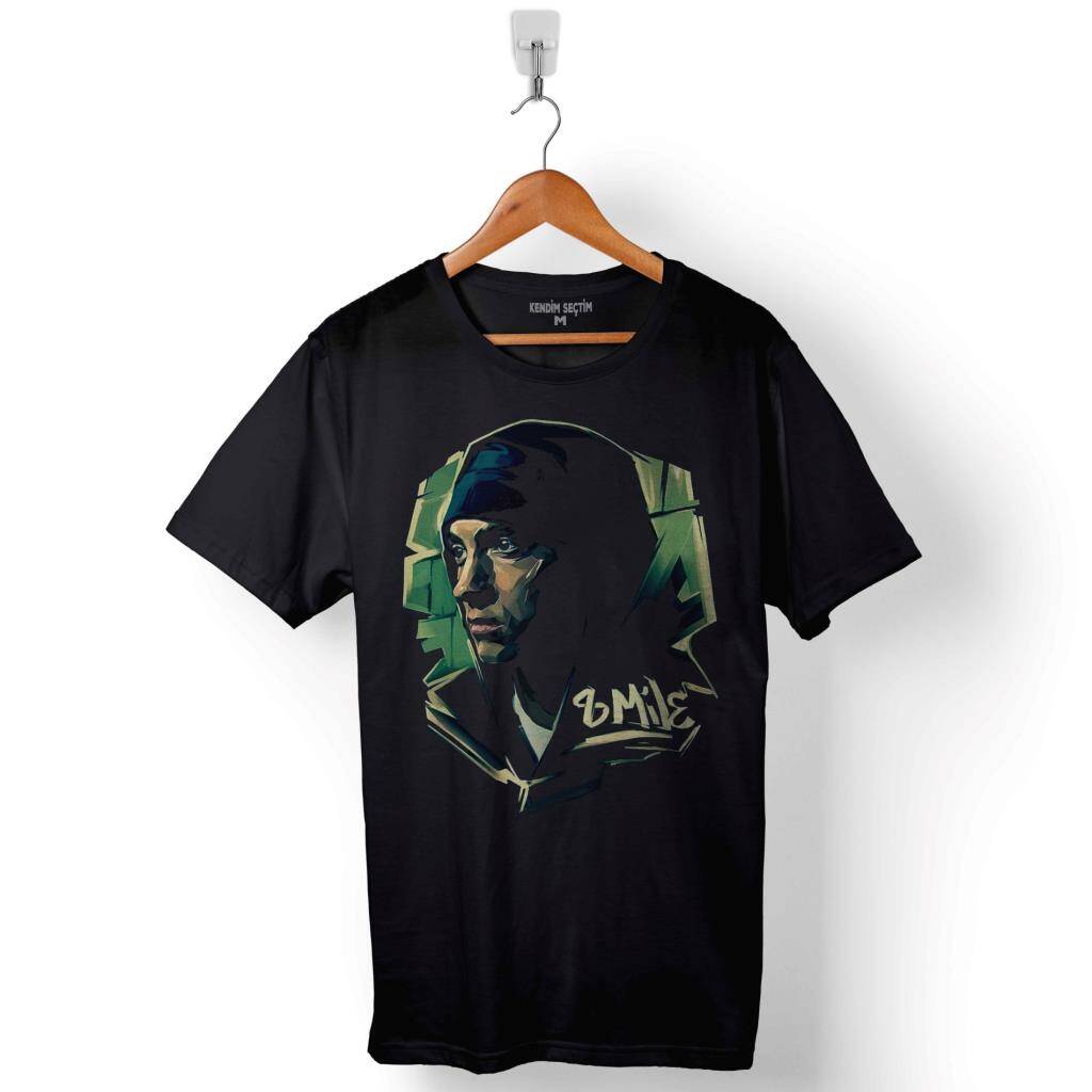 Eminem 8 Miles 8 Eight Sekiz Mil Logo Baskılı Tişört Unisex T-Shirt - 1