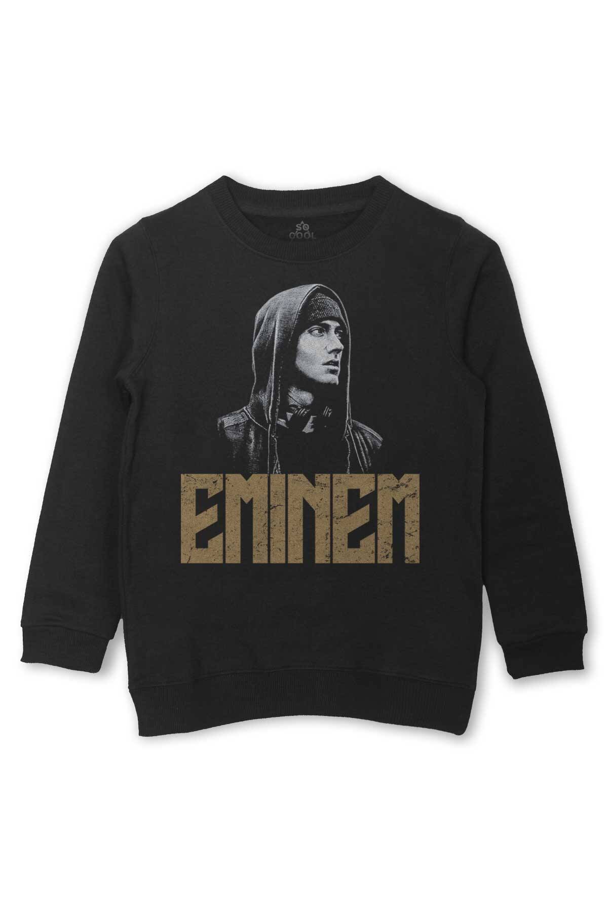 Eminem Rap Hiphop 8 Mile Shady Baskılı Çocuk Sweatshirt Siyah Sweat - 1