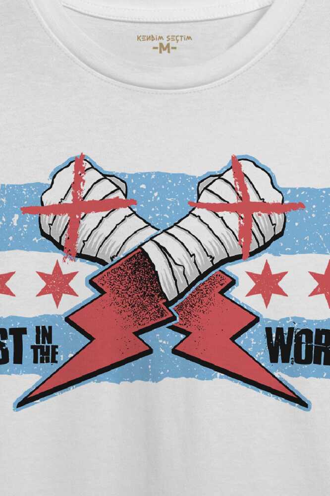 Erkek Beyaz T-shirt Eldiven Blue Flag CM Punk Mavi Bayrak Fitness Spor Baskılı Tişört  - 2