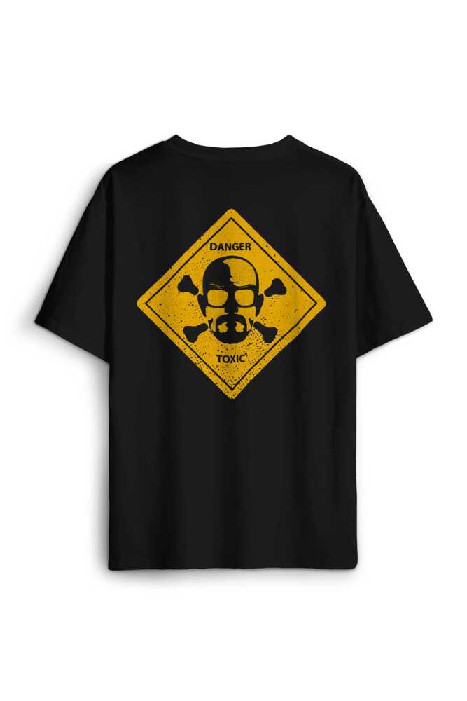 Erkek Oversize Tişört Breaking Bad Dizi Movie Tehlike Ön Sırt Baskılı Pamuk Siyah T-shirt - 1