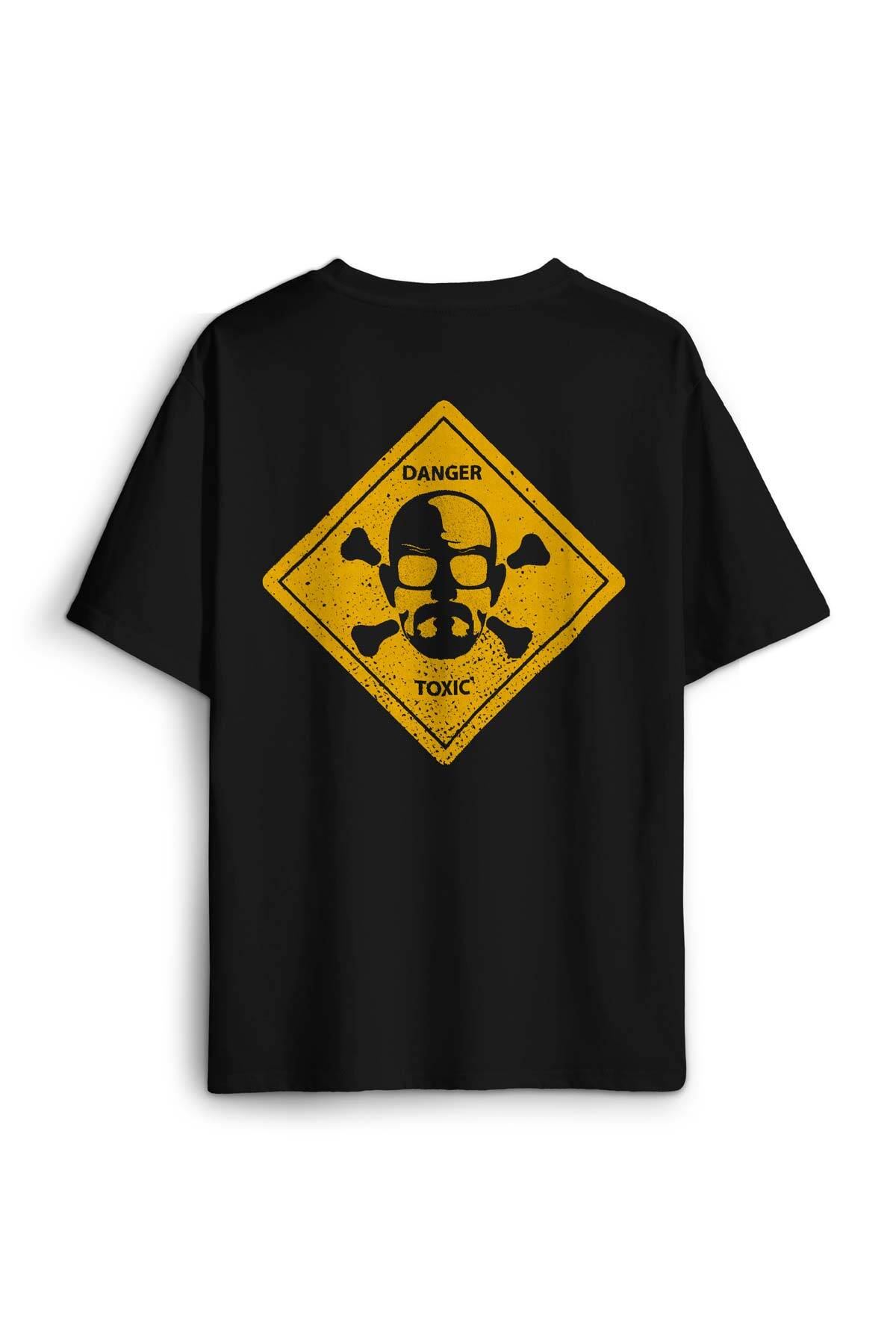 Erkek Oversize Tişört Breaking Bad Dizi Movie Tehlike Ön Sırt Baskılı Pamuk Siyah T-shirt - 1