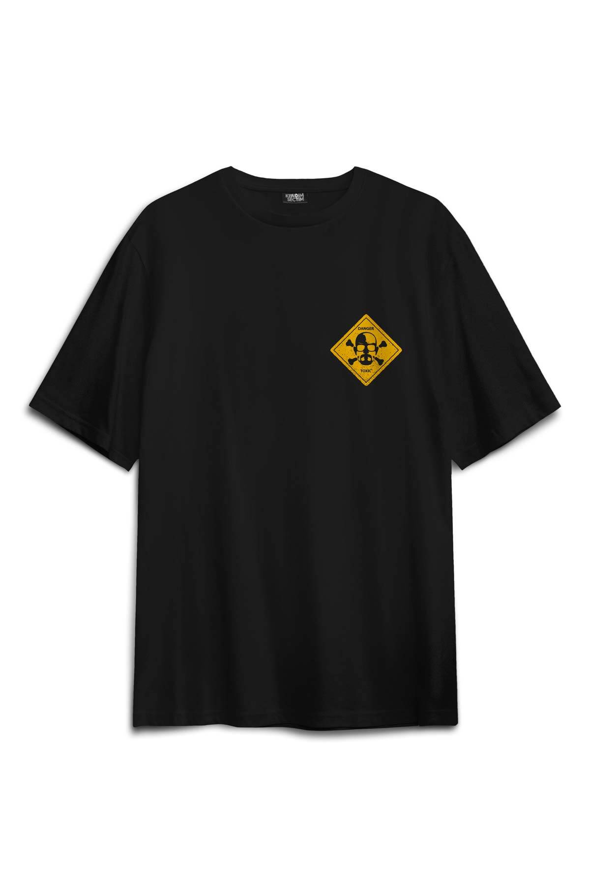 Erkek Oversize Tişört Breaking Bad Dizi Movie Tehlike Ön Sırt Baskılı Pamuk Siyah T-shirt - 2