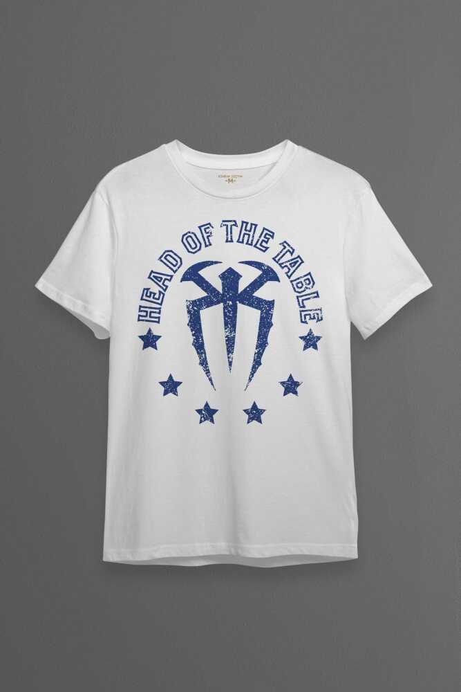 Erkek Tişört Head Of The Table Roman Reigns Spor Gym Beyaz Baskılı T-shirt - 1