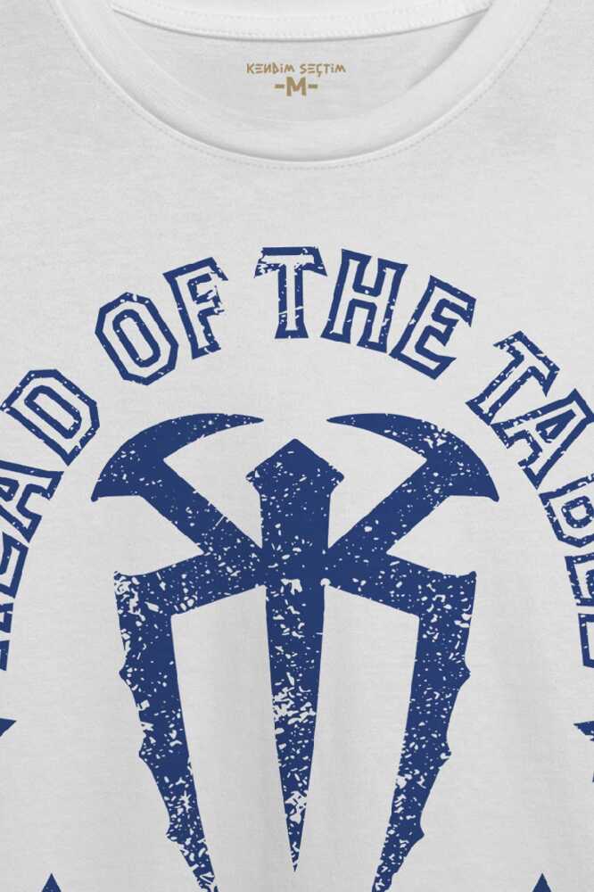 Erkek Tişört Head Of The Table Roman Reigns Spor Gym Beyaz Baskılı T-shirt (1)