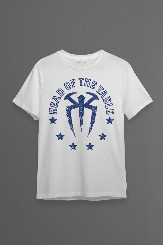 Erkek Tişört Head Of The Table Roman Reigns Spor Gym Beyaz Baskılı T-shirt - KENDİM SEÇTİM