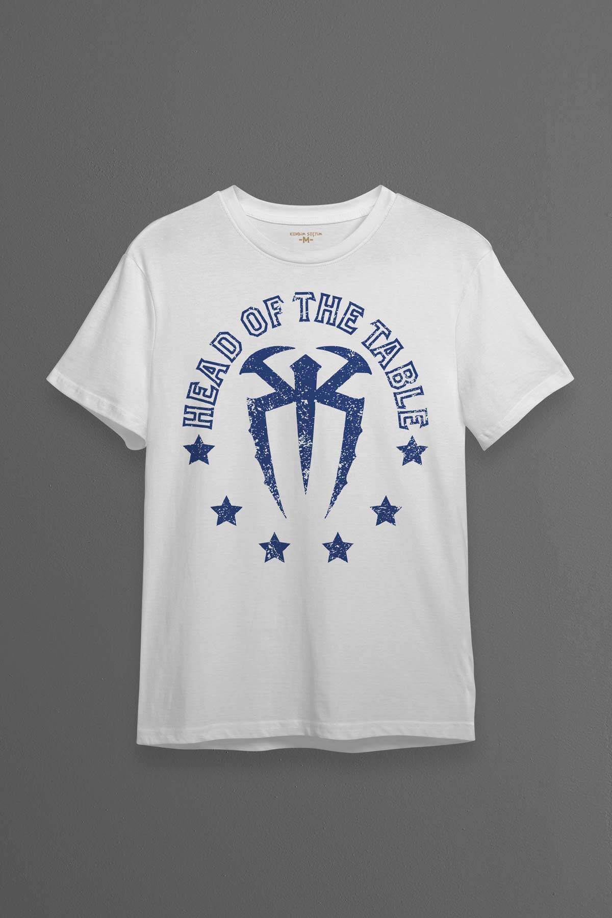 Erkek Tişört Head Of The Table Roman Reigns Spor Gym Beyaz Baskılı T-shirt - 1