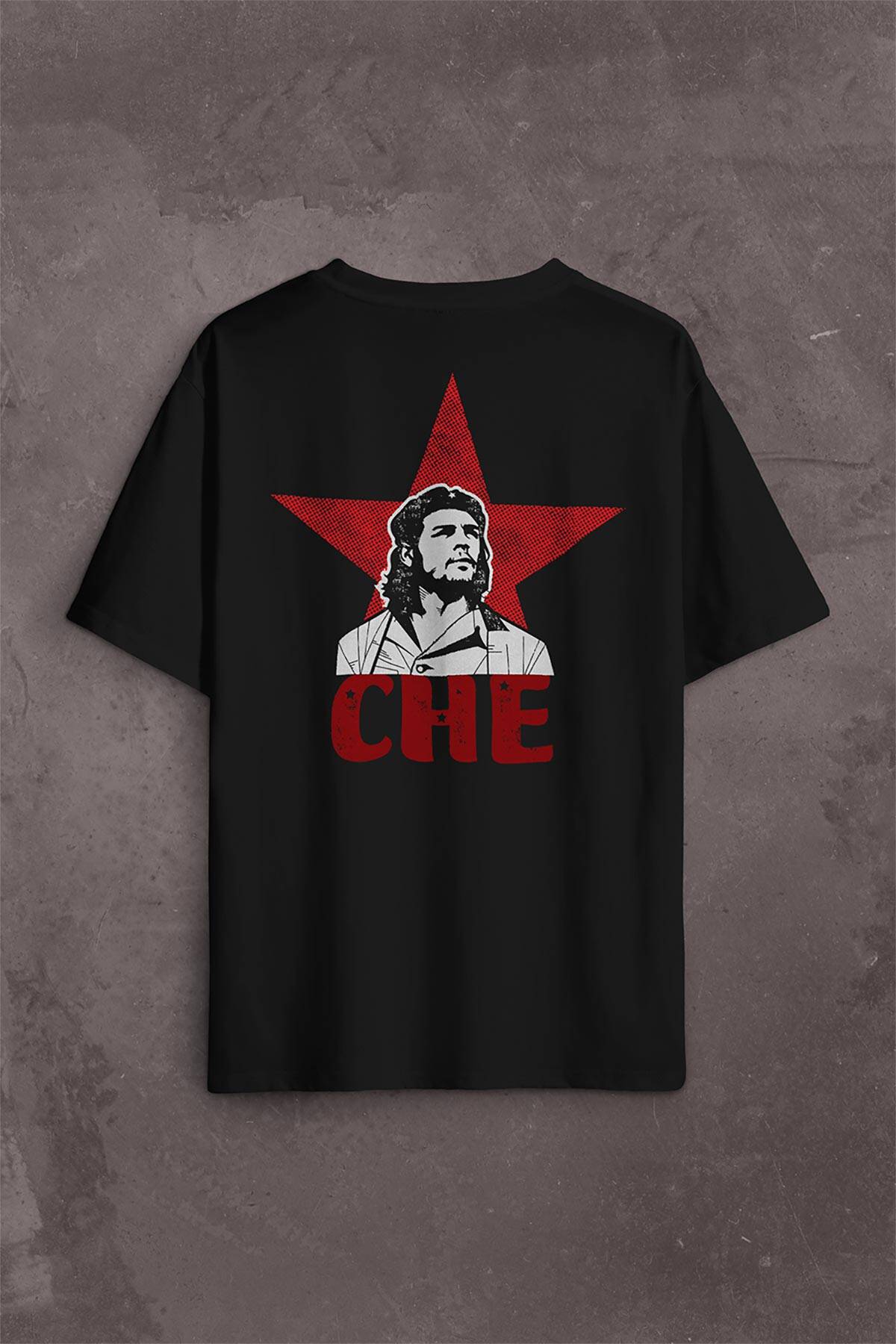 Ernosto Che Guevara Red Star Kırımızı Yıldız Sırt Ön Baskılı Oversize Tişört Unisex T-Shirt - 1