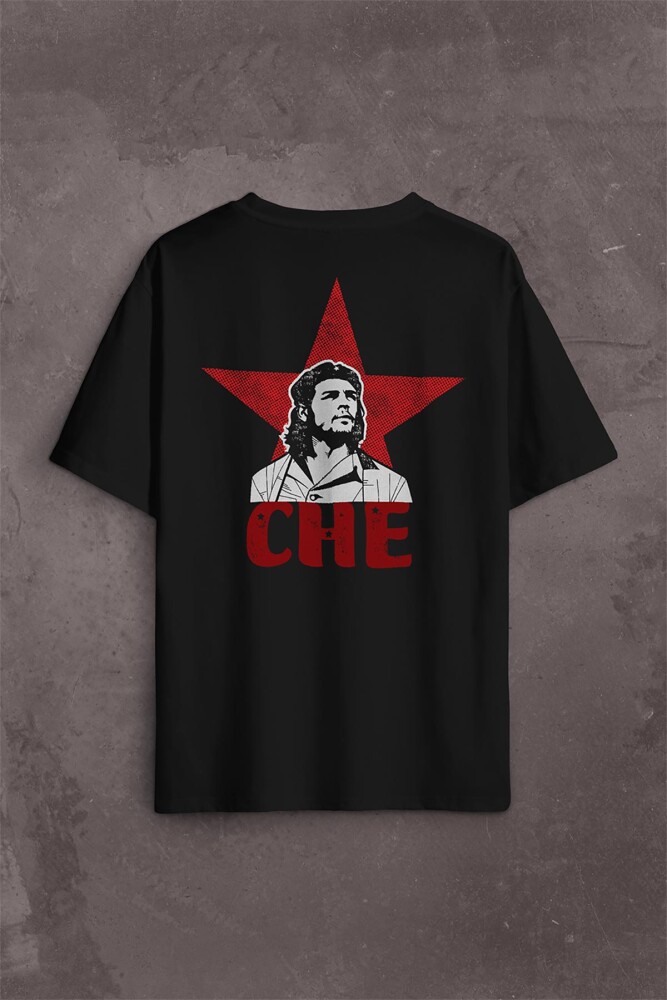 Ernosto Che Guevara Red Star Kırımızı Yıldız Sırt Ön Baskılı Oversize Tişört Unisex T-Shirt - KENDİM SEÇTİM