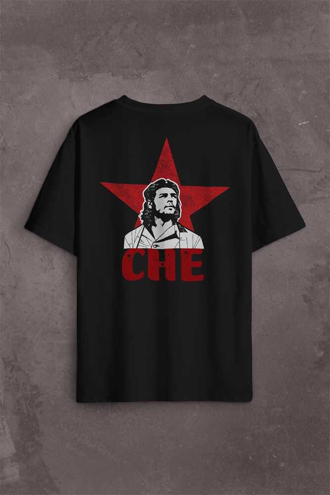 Ernosto Che Guevara Red Star Kırımızı Yıldız Sırt Ön Baskılı Oversize Tişört Unisex T-Shirt - 1