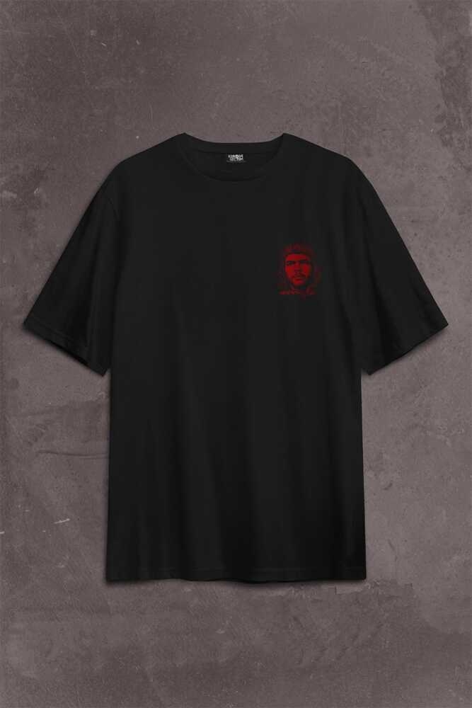 Ernosto Che Guevara Red Star Kırımızı Yıldız Sırt Ön Baskılı Oversize Tişört Unisex T-Shirt - 2