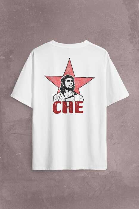 Ernosto Che Guevara Red Star Kırımızı Yıldız Sırt Ön Baskılı Oversize Tişört Unisex T-Shirt - 1