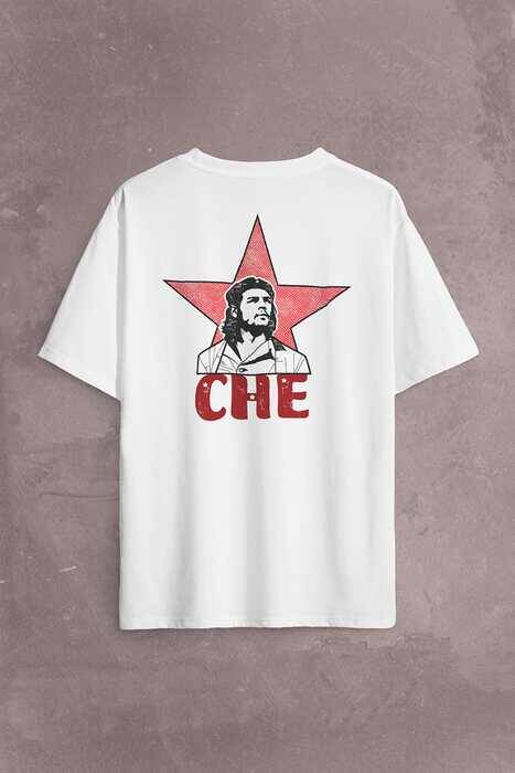 Ernosto Che Guevara Red Star Kırımızı Yıldız Sırt Ön Baskılı Oversize Tişört Unisex T-Shirt - 1