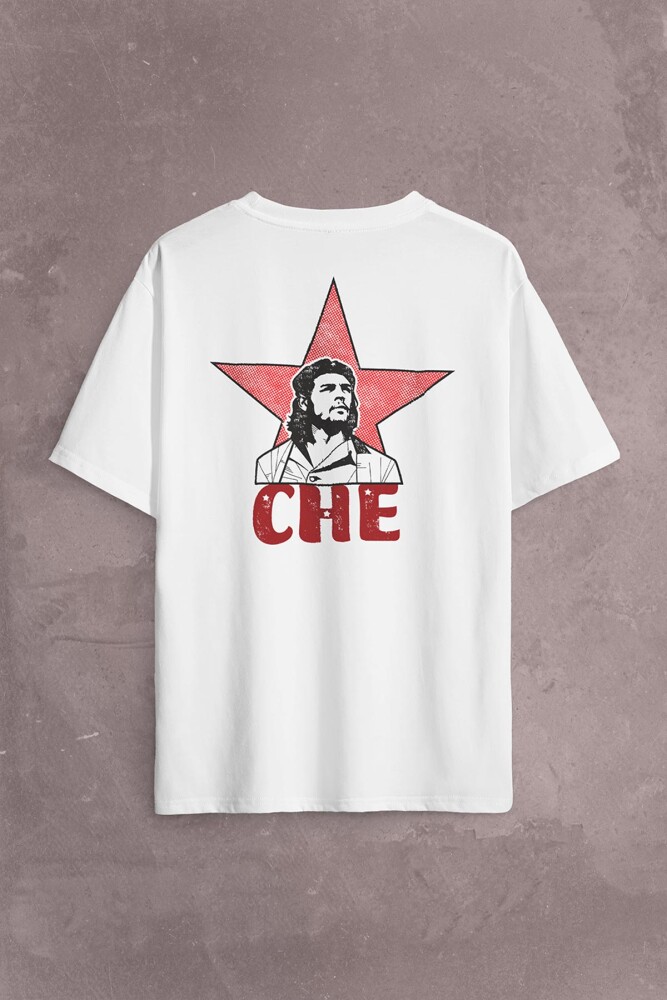 Ernosto Che Guevara Red Star Kırımızı Yıldız Sırt Ön Baskılı Oversize Tişört Unisex T-Shirt - KENDİM SEÇTİM