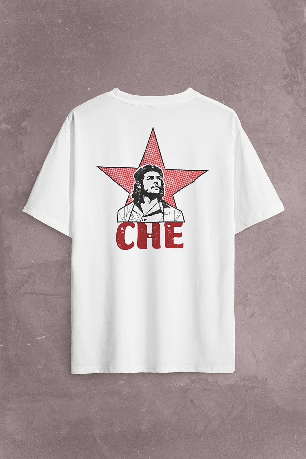 Ernosto Che Guevara Red Star Kırımızı Yıldız Sırt Ön Baskılı Oversize Tişört Unisex T-Shirt - 1