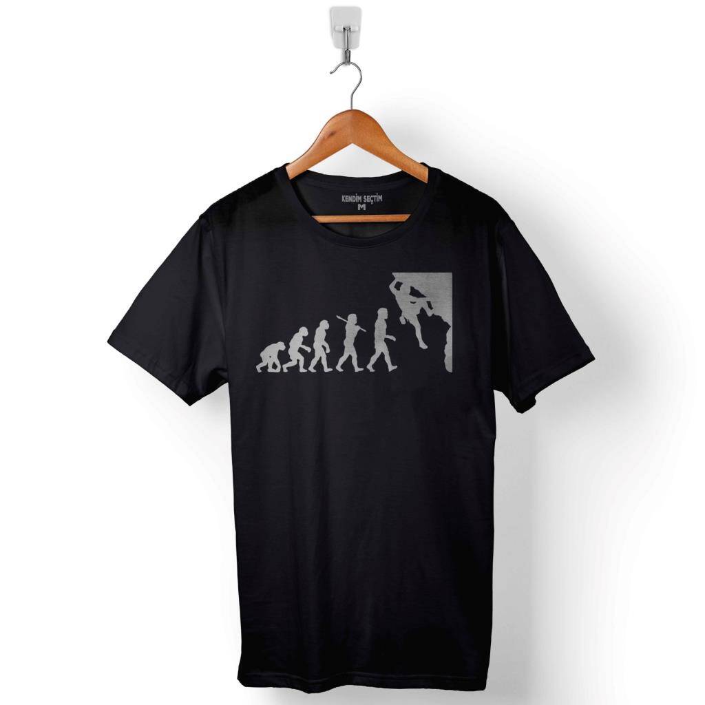Evolution Human Evrim Dağcı Tırmanma Baskılı Tişört Unisex T-Shirt - 1