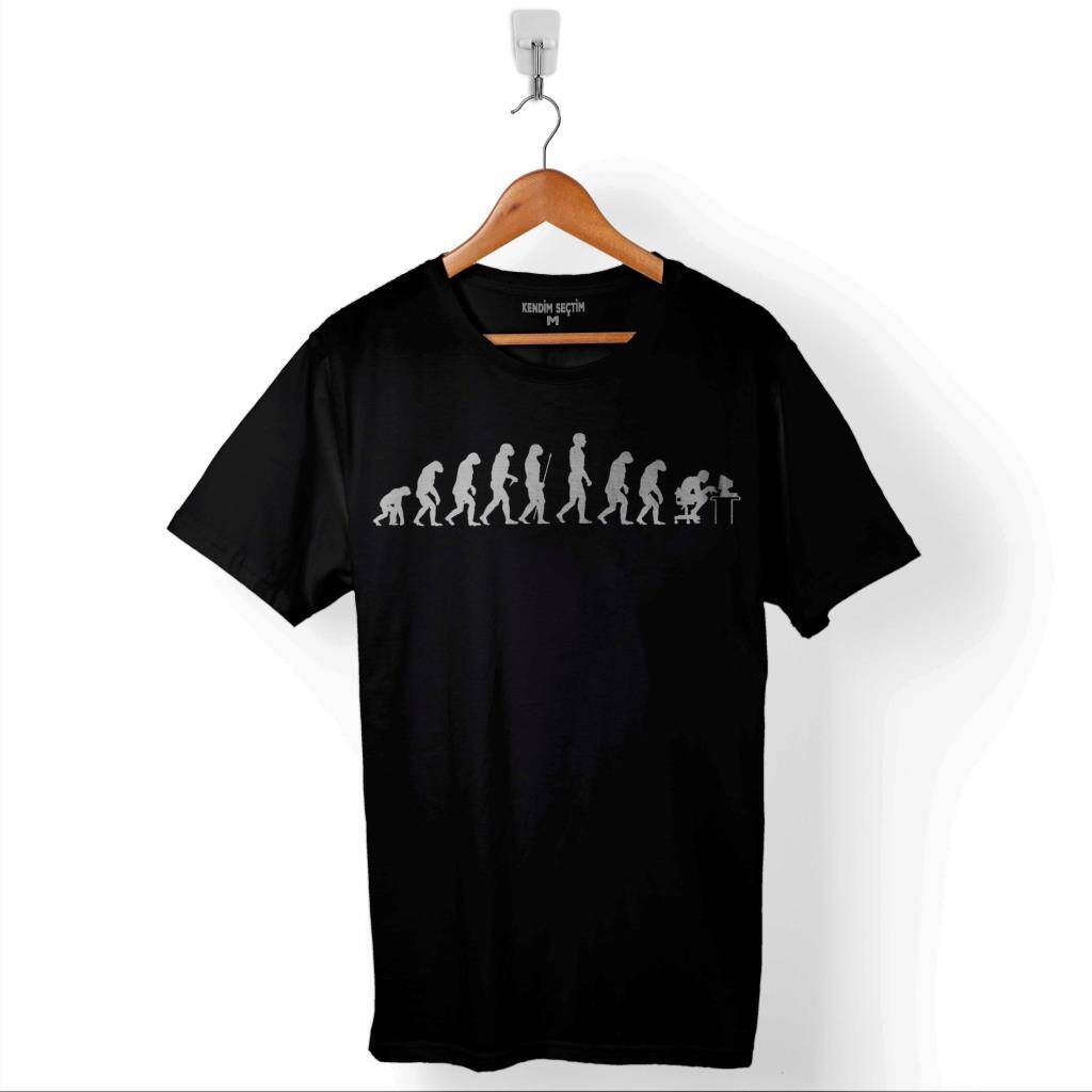 Evolution Human Evrim İnsan Maymun Bilgisayar Baskılı Tişört Unisex T-Shirt - 1
