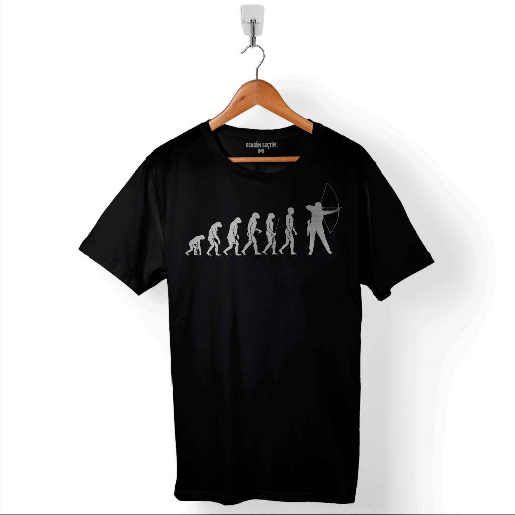 Evolution Human Evrim Yay Ok Okçu Baskılı Tişört Unisex T-Shirt - 1