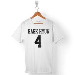 EXO BAEKHYUN 4 BAEK HYUN LOGO ERKEK TİŞÖRT - 1
