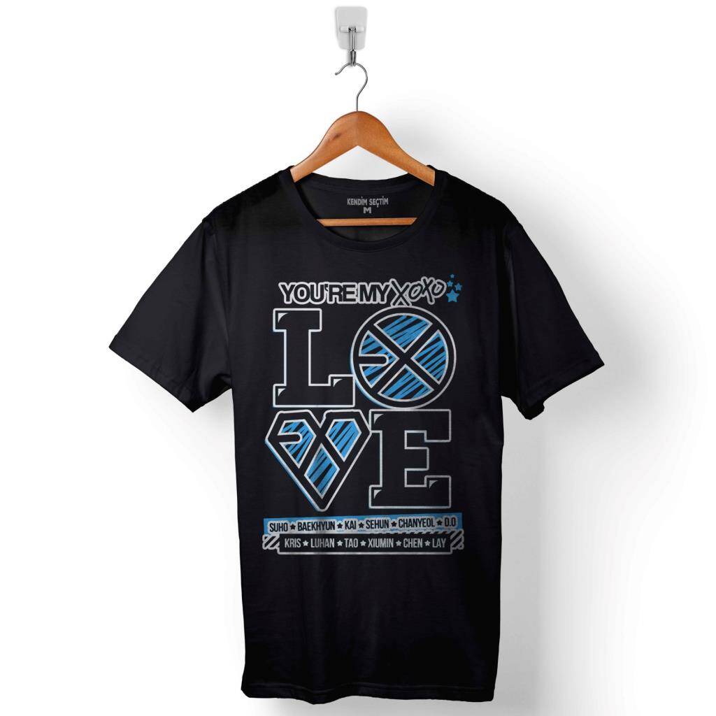 Exo + Xoxo + Love Logo You Are My Baskılı Tişört Unisex T-Shirt - 1