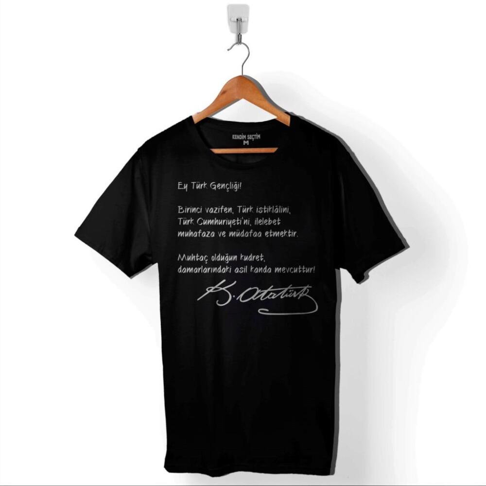 Ey Türk Gençliği Gençliğe Hitabe Atatürk Baskılı Tişört Unisex T-Shirt - 1