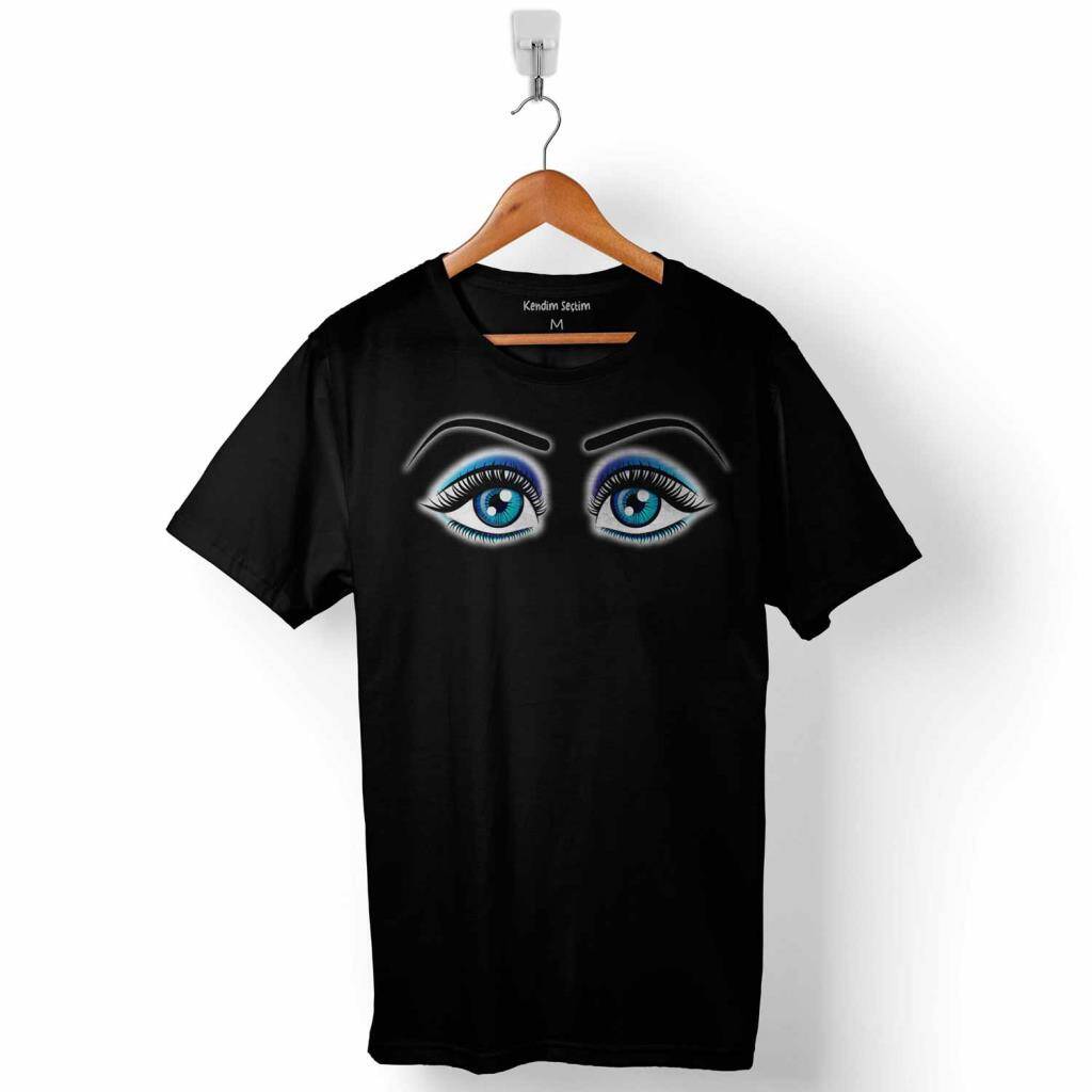 Eyelash Mavi Göz Extension Kaş Kirpik Eye Logo Baskılı Tişört Unisex T-Shirt - 1