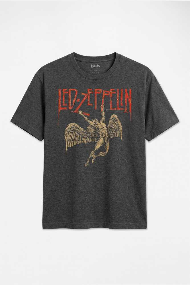 Falling Angel Led Zeppelin Rock Music Vintage Regular Unisex Antrasit Melanj Tişört - 1