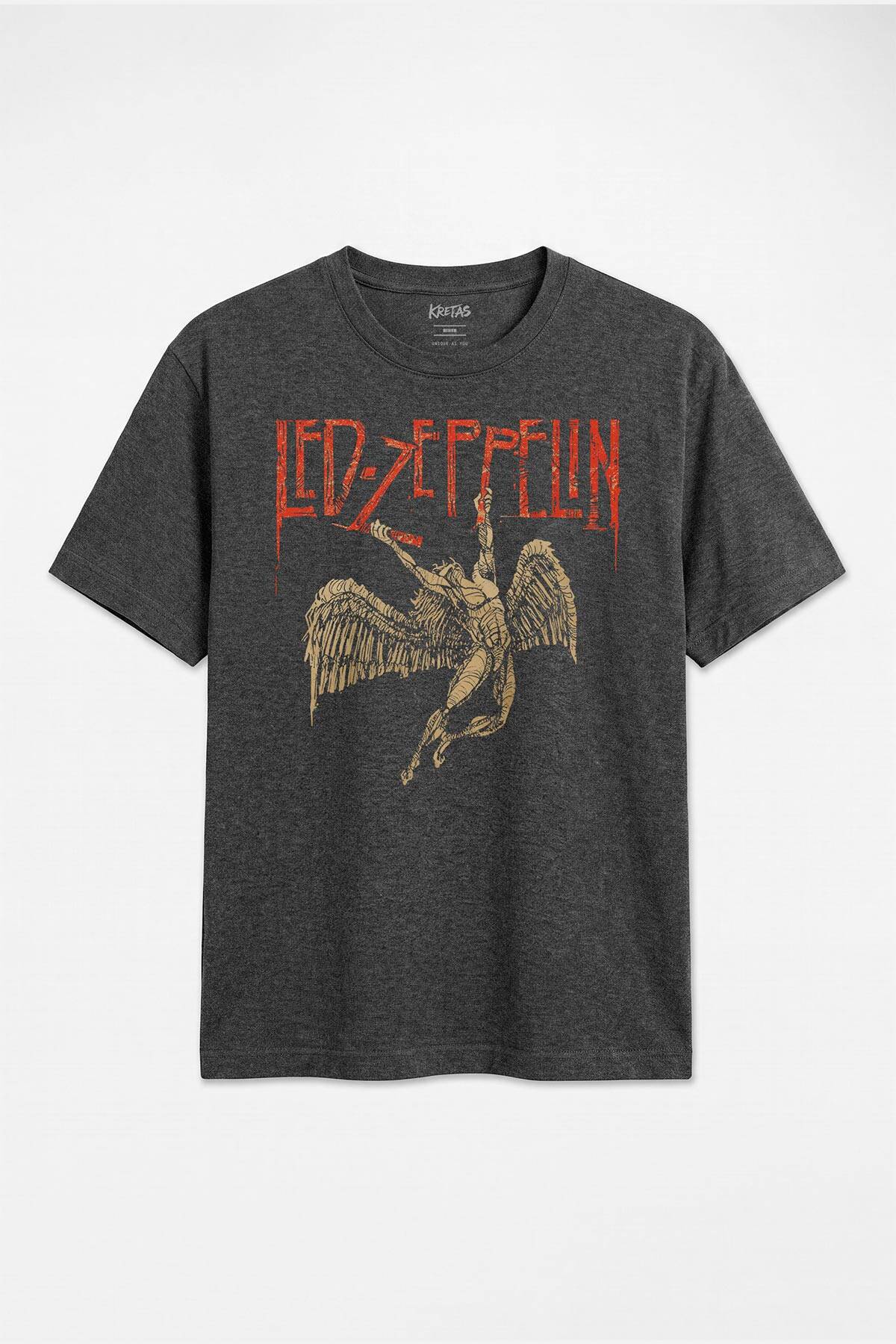 Falling Angel Led Zeppelin Rock Music Vintage Regular Unisex Antrasit Melanj Tişört