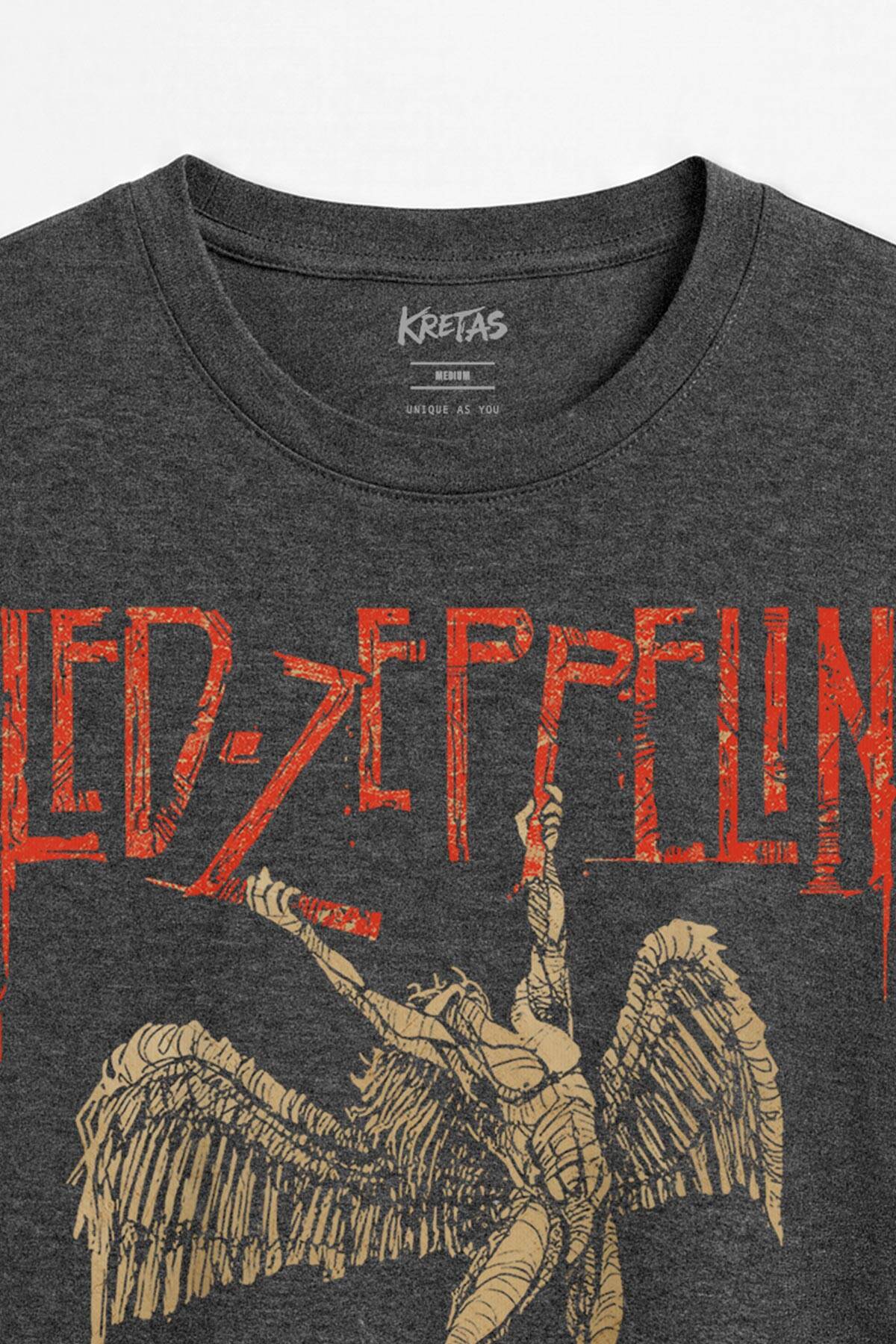 Falling Angel Led Zeppelin Rock Music Vintage Regular Unisex Antrasit Melanj Tişört (1)