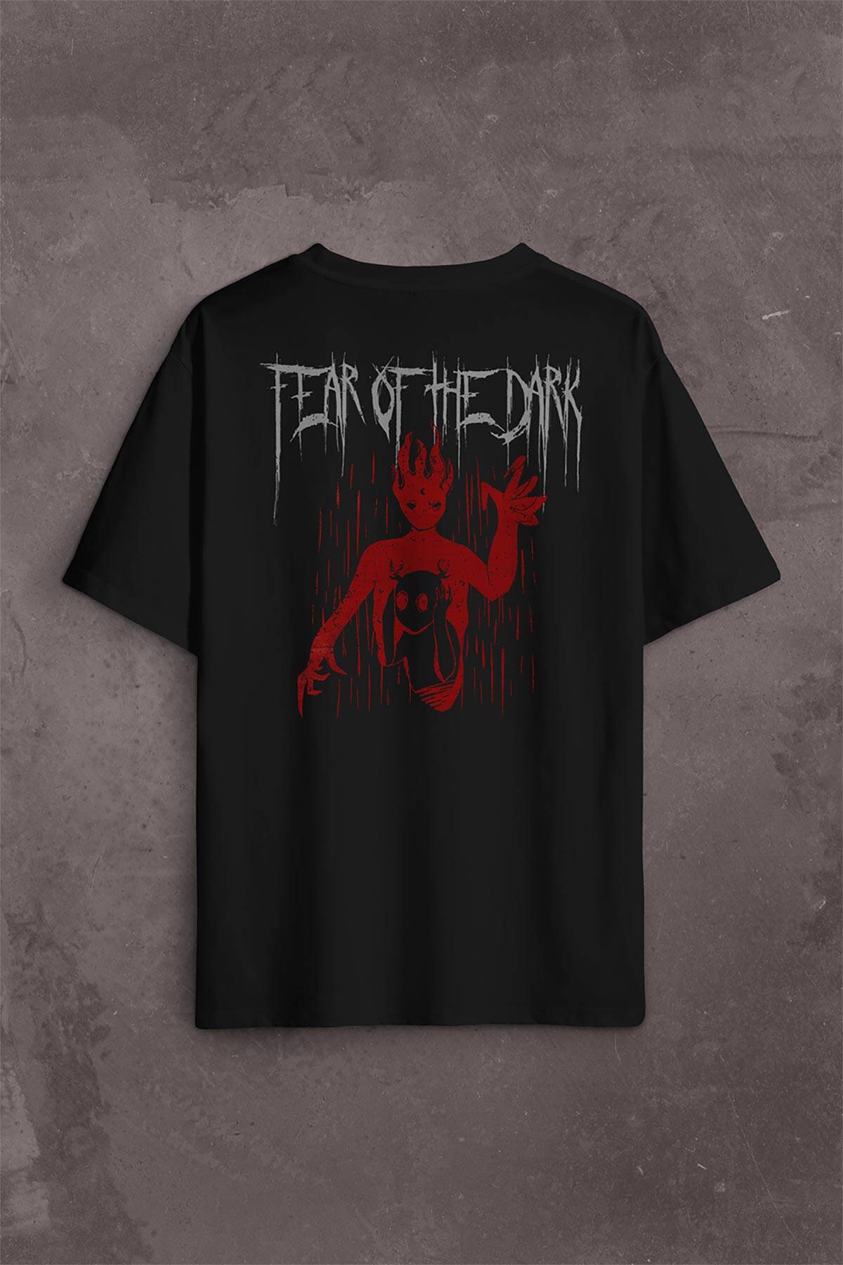Fear Of The Dark Karanlık Dark Gothic Urban Street Wear Sırt Ön Baskılı Oversize Tişört Unisex T-Shirt - 1