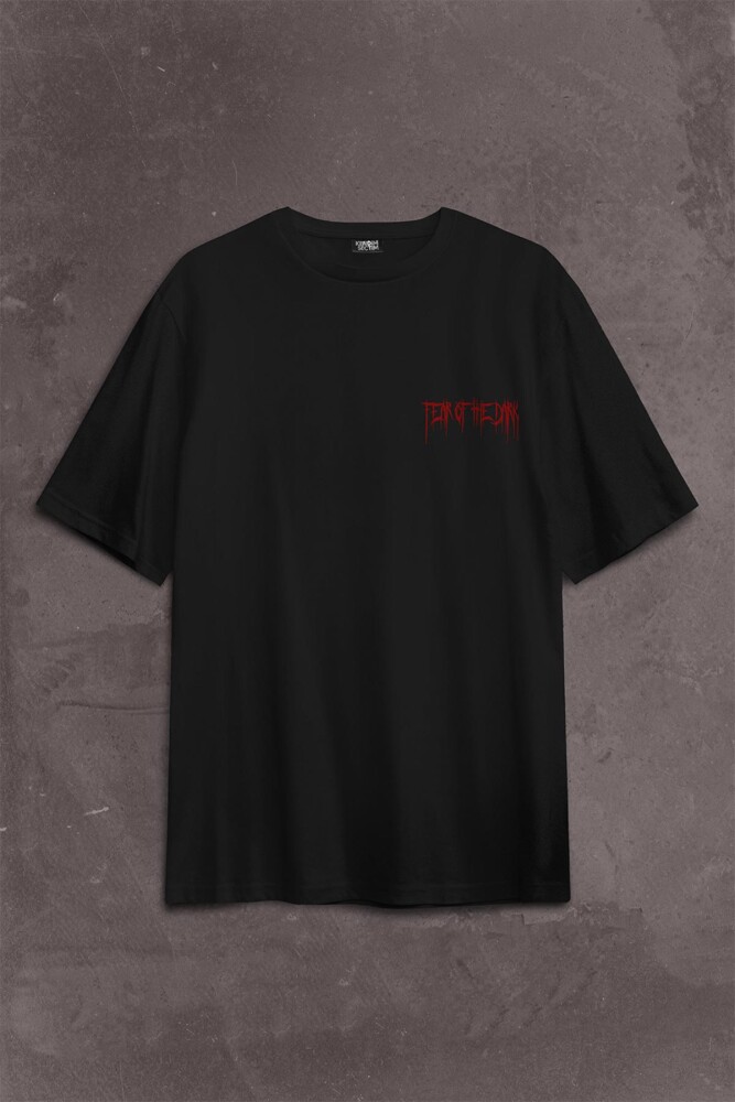 Fear Of The Dark Karanlık Dark Gothic Urban Street Wear Sırt Ön Baskılı Oversize Tişört Unisex T-Shirt - 2