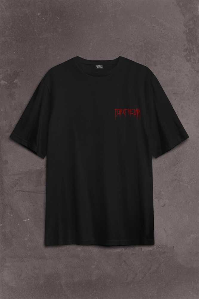 Fear Of The Dark Karanlık Dark Gothic Urban Street Wear Sırt Ön Baskılı Oversize Tişört Unisex T-Shirt (1)