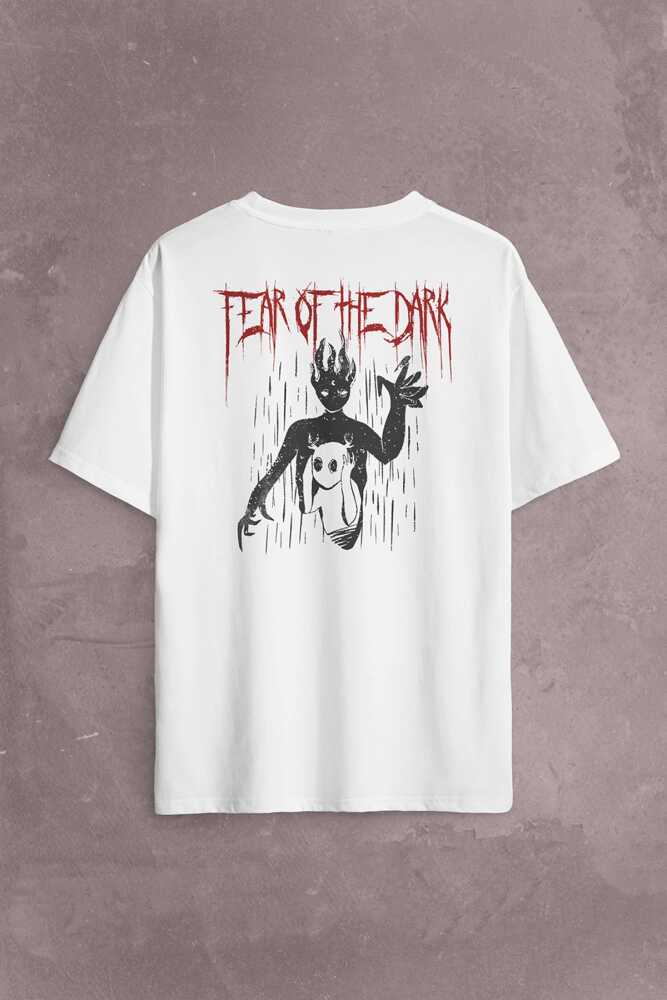 Fear Of The Dark Karanlık Dark Gothic Urban Street Wear Sırt Ön Baskılı Oversize Tişört Unisex T-Shirt - 1