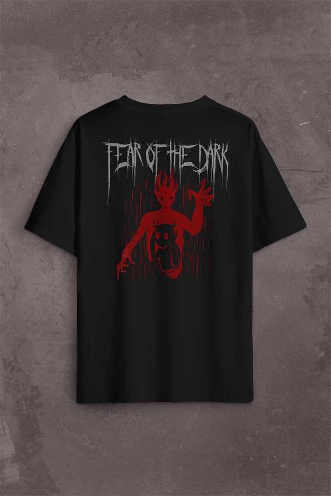 Fear Of The Dark Karanlık Dark Gothic Urban Street Wear Sırt Ön Baskılı Oversize Tişört Unisex T-Shirt - 1